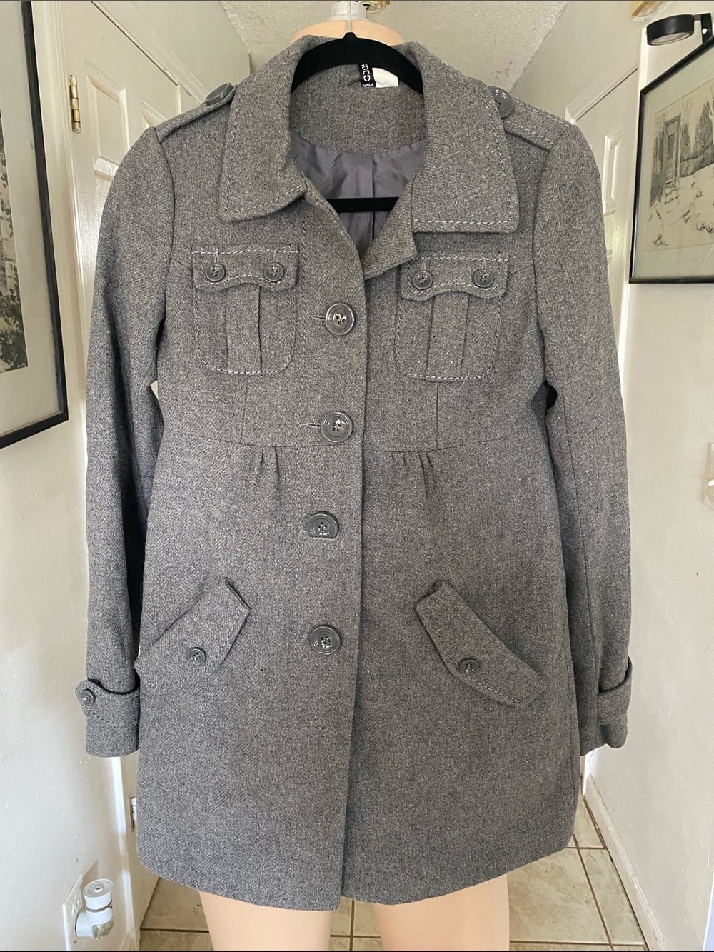 H&M Divided Gray Wool-Blend Pea Coat